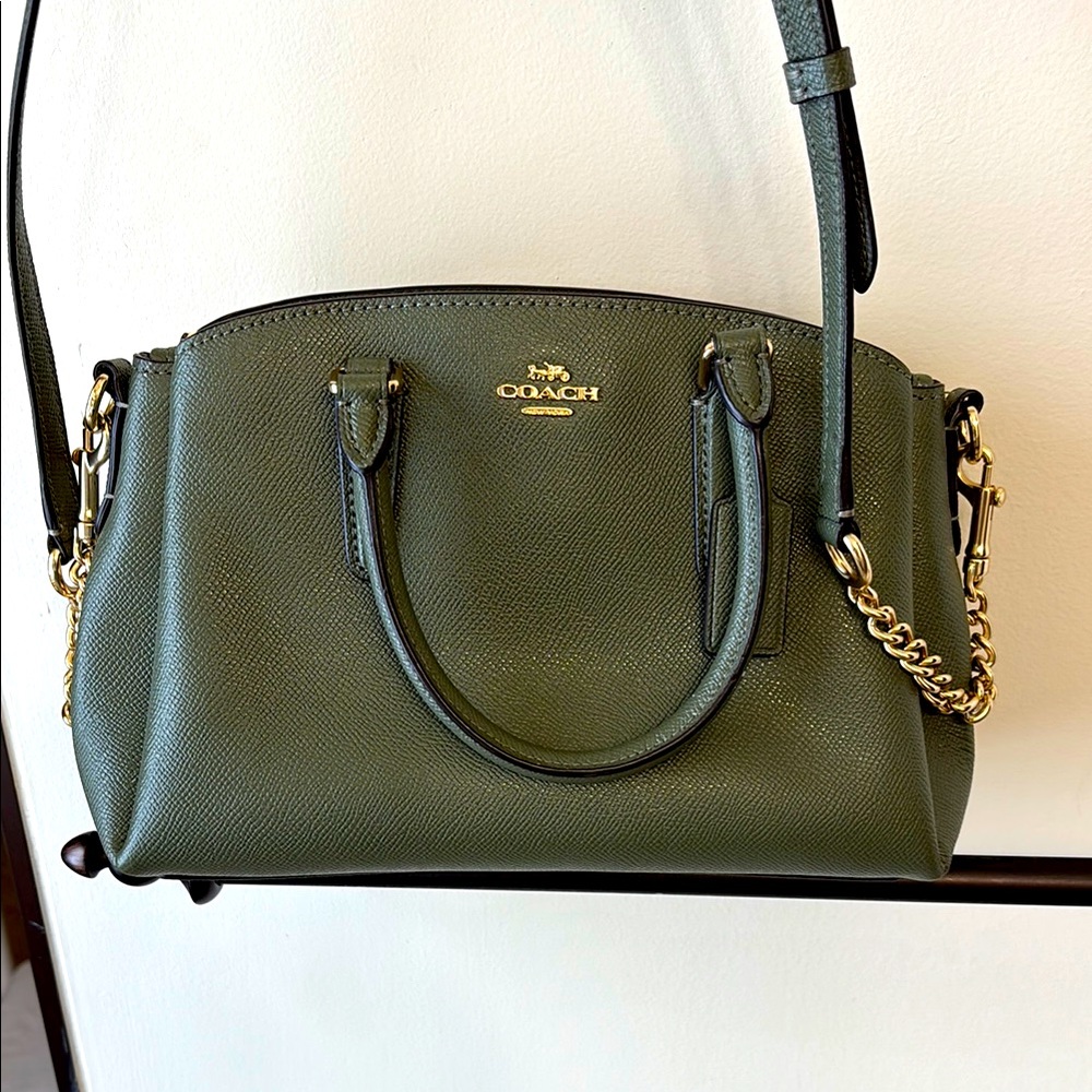 Coach Green Leather Lillie Carry-All Bag. New. With Shoulder strap, wristlet.